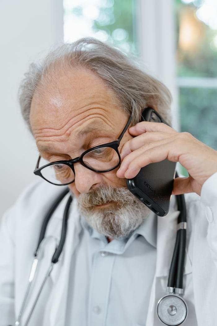Close-Up Shot of Doctor Having a Phone Call